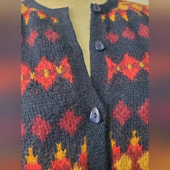 Minkha 100% alpaca colourful patterned long cardigan. Size  XL - Picture 3 of 10